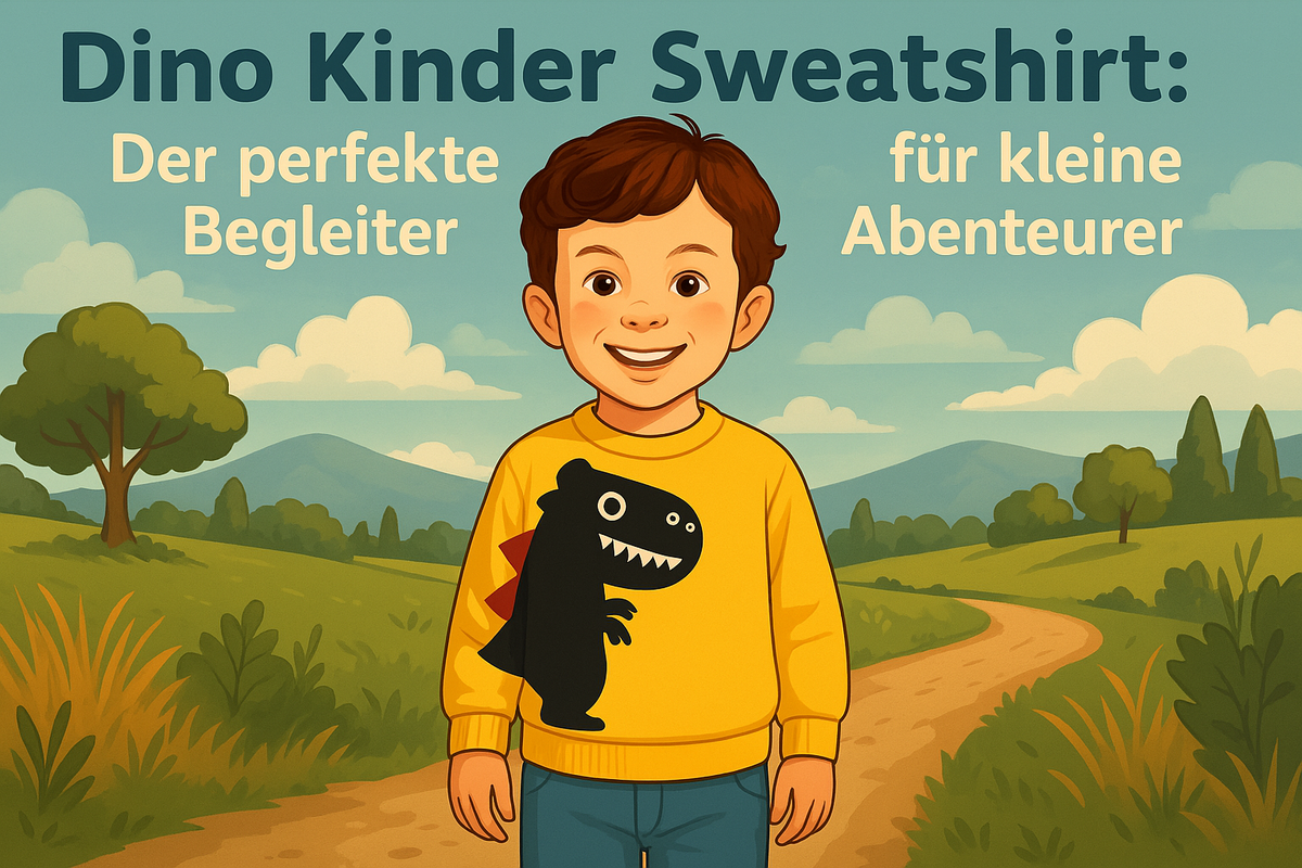 Lächelnder Junge im gelben Dino-Sweatshirt – perfektes Kinderoutfit für kleine Abenteurer