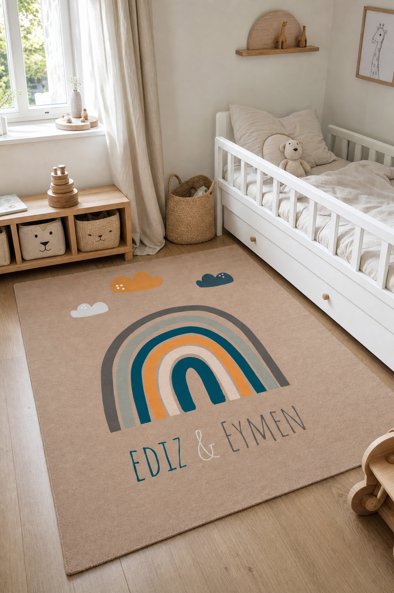 Personalisierter Kinderteppich mit Namen – Motiv „Duo“