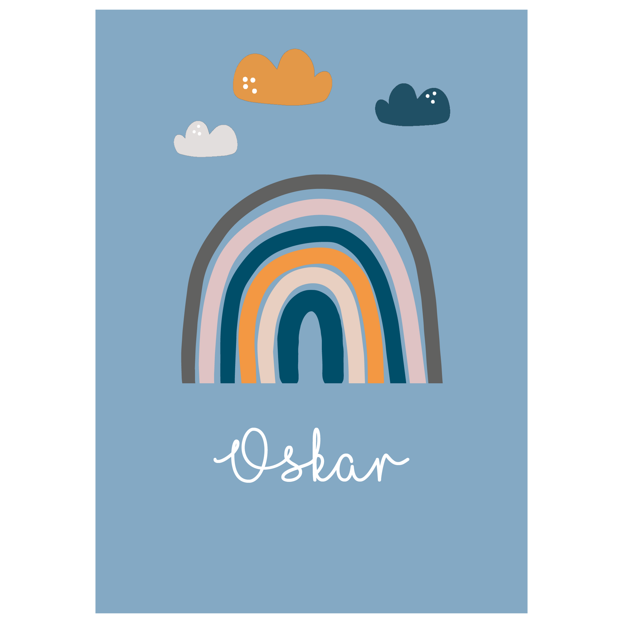Personalisierter Kinderteppich mit Regenbogen und Name Oskar – waschbar und rutschfest