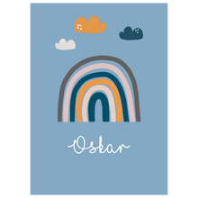Lade das Bild in den Galerie-Viewer, Personalisierter Kinderteppich mit Regenbogen und Name Oskar – waschbar und rutschfest

