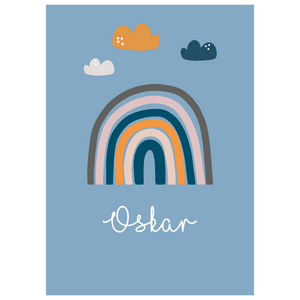 Personalisierter Kinderteppich mit Regenbogen und Name Oskar – waschbar und rutschfest