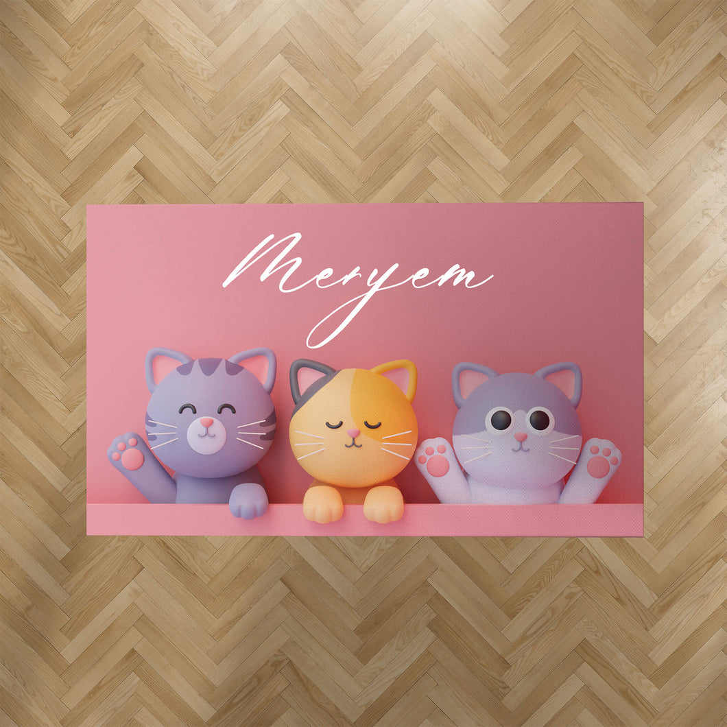 Personalisierter Kinderteppich mit Namen – Motiv „Katze“