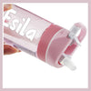 Lilafee Kinder Wasserflasche mit Strohhalm, Personaliserbar, BPA-frei