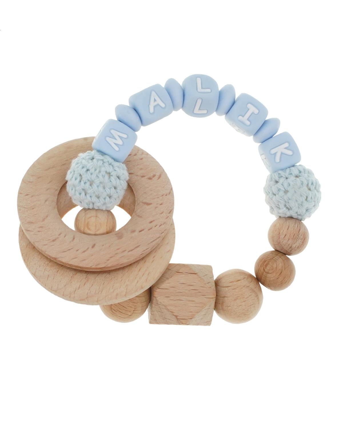 Beißring / Greifling mit Softbeutel aus Wildleder (Personalisiert)