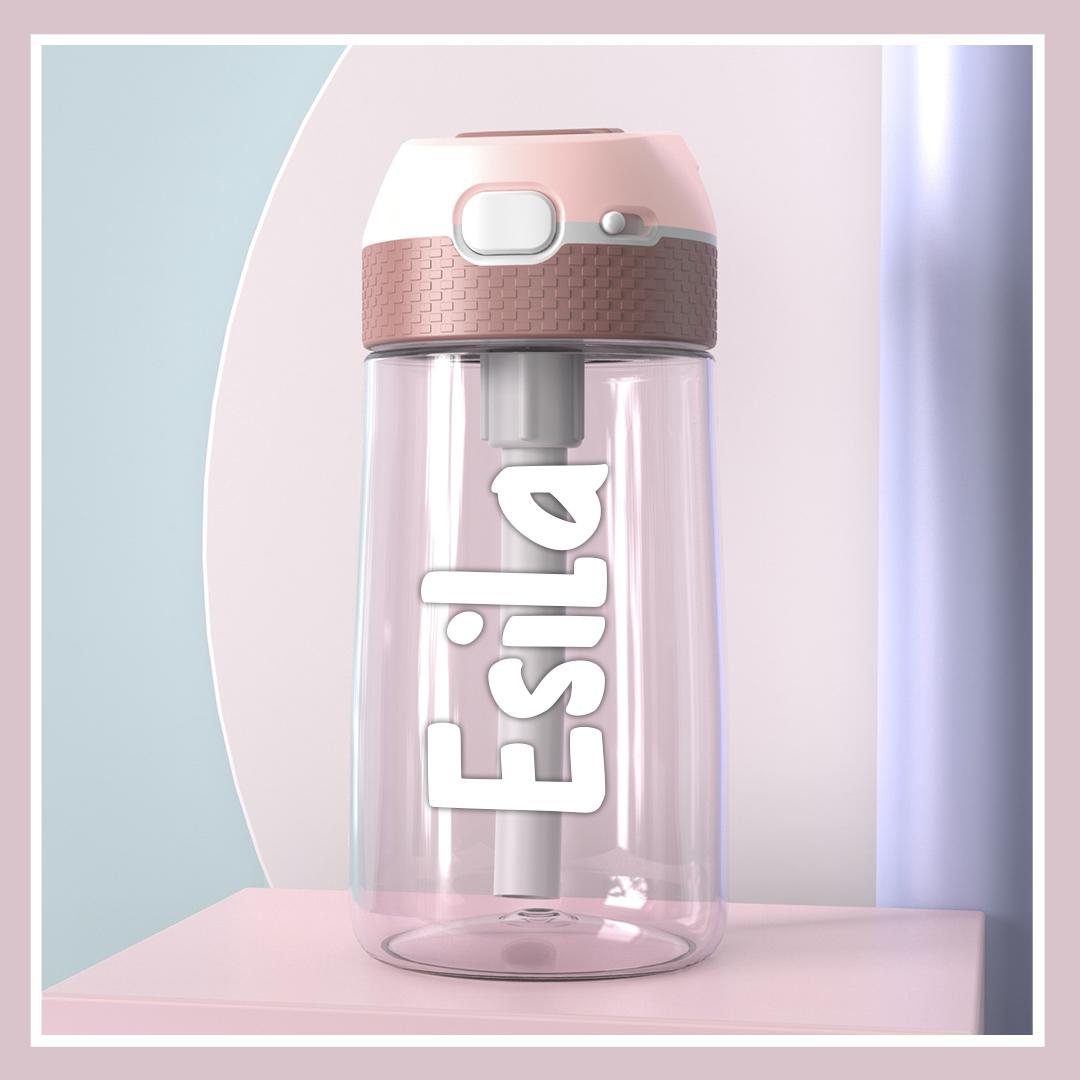 Lilafee Kinder Wasserflasche mit Strohhalm, Personaliserbar, BPA-frei