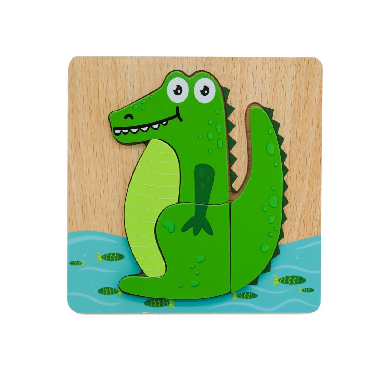 3D Holzpuzzle Tiere – Montessori Spielzeug für Kinder ab 2 Jahren, Schnecke, Papagei, Krokodil & mehr